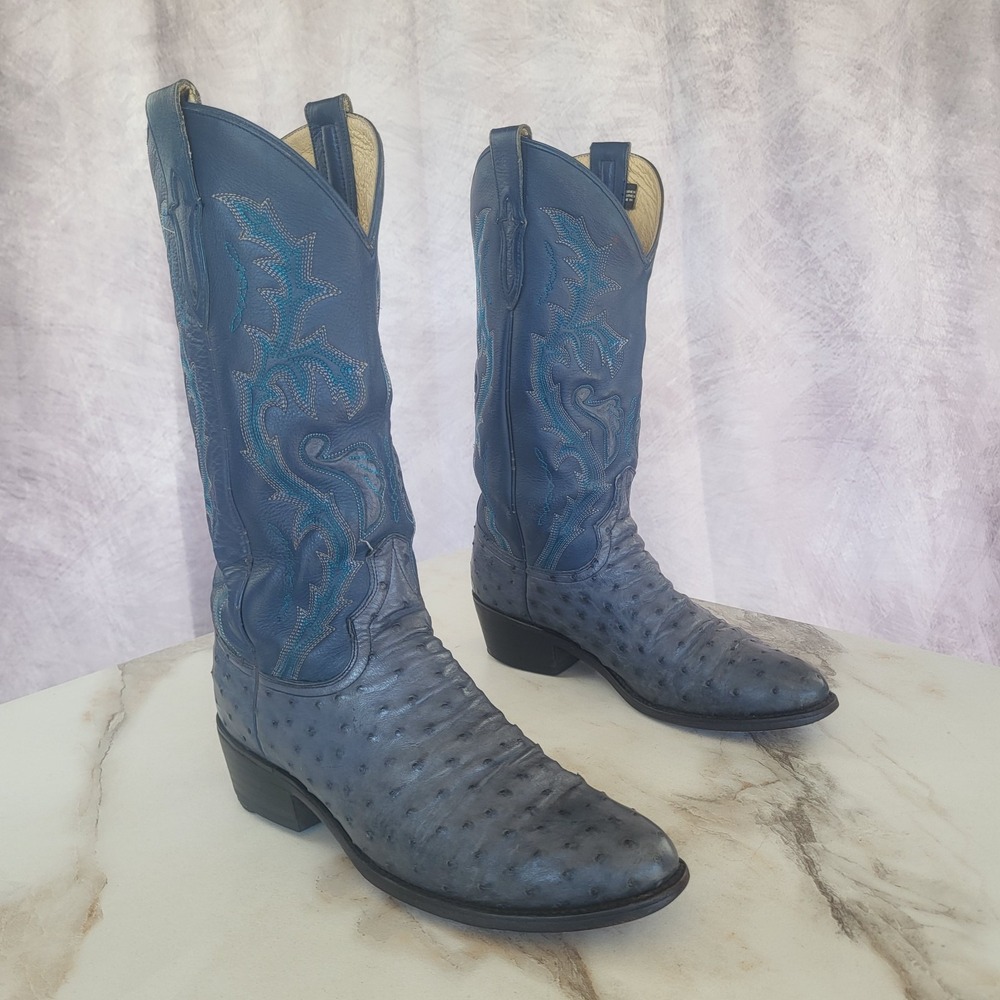 Dan Post Full Quill Ostrich With Inlay Size 7 D Blue